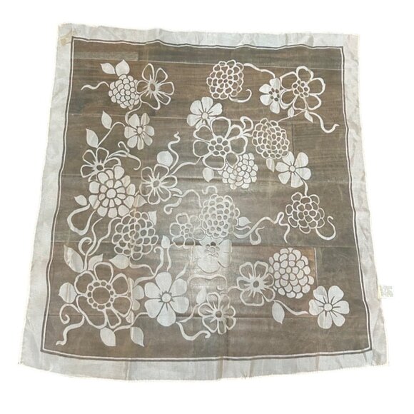 Vintage Japanese Floral Sheer Nylon Scarf 23 3/4" Square - Picture 1 of 6